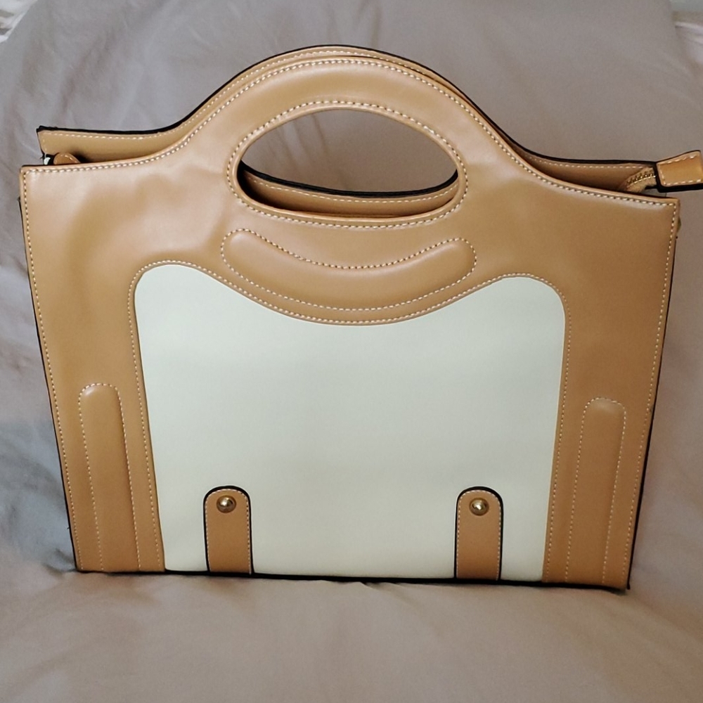 Beige & Tan Structured Bag